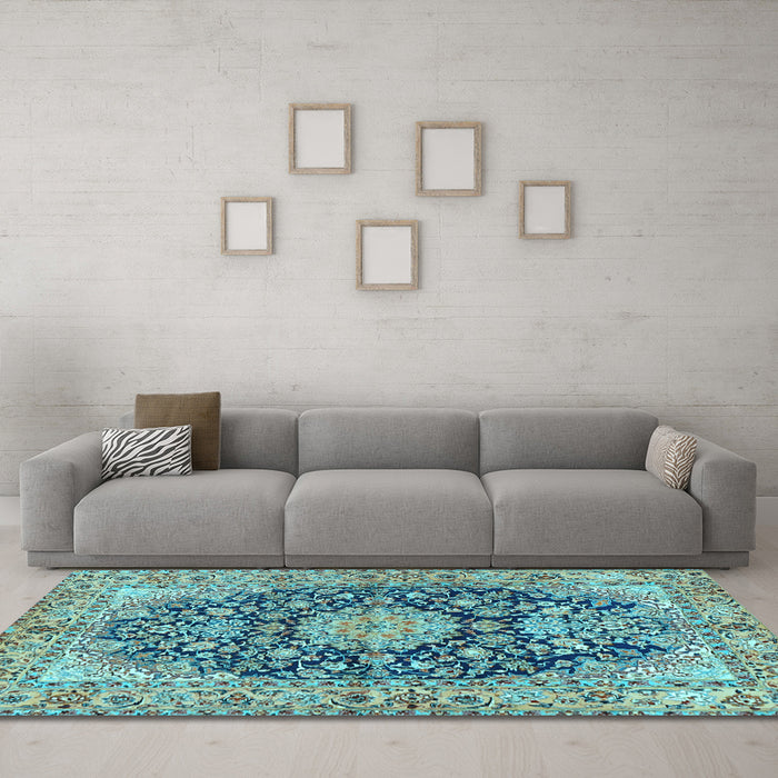 Machine Washable Persian Light Blue Traditional Rug in a Living Room, wshtr3198lblu