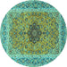 Round Persian Turquoise Traditional Rug, tr3199turq