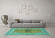 Machine Washable Persian Turquoise Traditional Area Rugs in a Living Room,, wshtr3199turq