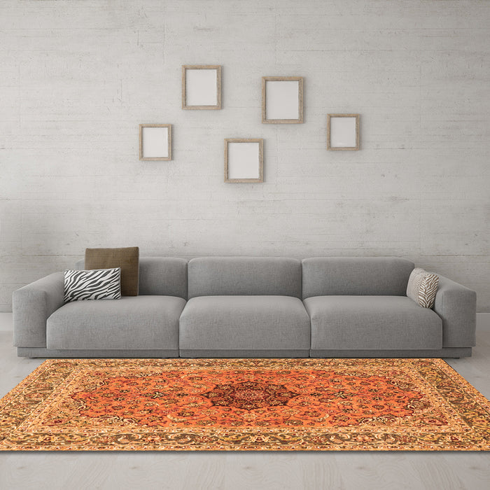 Machine Washable Persian Orange Traditional Area Rugs in a Living Room, wshtr3199org