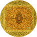 Round Machine Washable Persian Yellow Traditional Rug, wshtr3199yw