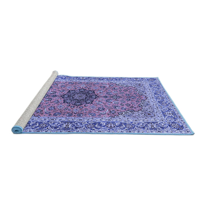 Sideview of Machine Washable Persian Blue Traditional Rug, wshtr3199blu