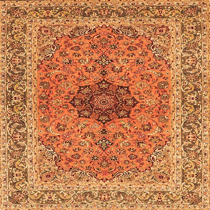 Round Machine Washable Persian Orange Traditional Area Rugs, wshtr3199org