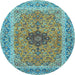 Round Machine Washable Persian Light Blue Traditional Rug, wshtr3199lblu