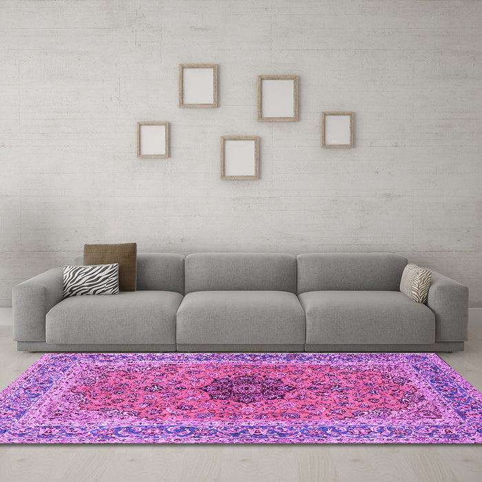 Machine Washable Persian Purple Traditional Area Rugs in a Living Room, wshtr3199pur