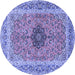 Round Machine Washable Persian Blue Traditional Rug, wshtr3199blu