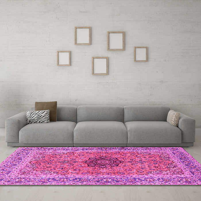 Machine Washable Persian Pink Traditional Rug in a Living Room, wshtr3199pnk