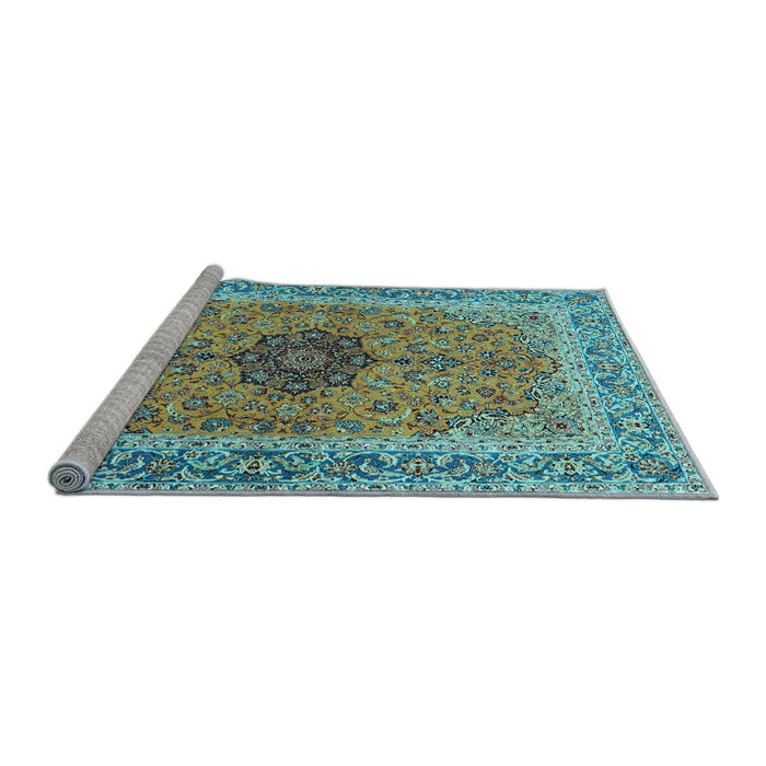 Sideview of Machine Washable Persian Light Blue Traditional Rug, wshtr3199lblu