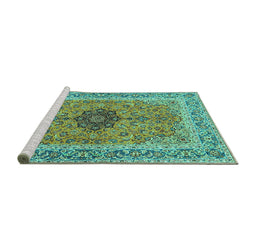 Sideview of Machine Washable Persian Turquoise Traditional Area Rugs, wshtr3199turq