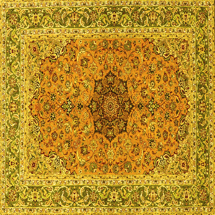 Square Machine Washable Persian Yellow Traditional Rug, wshtr3199yw