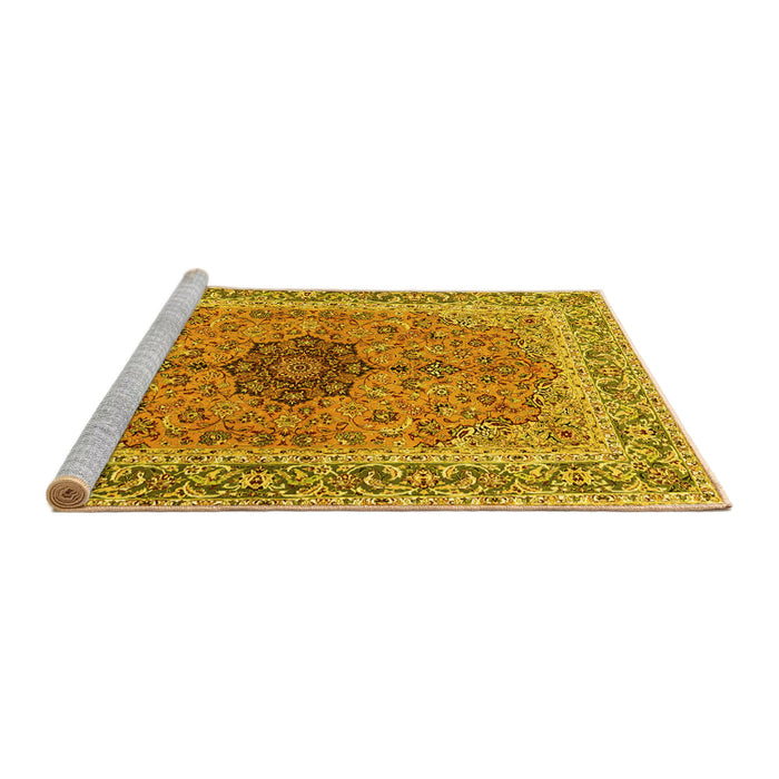 Sideview of Machine Washable Persian Yellow Traditional Rug, wshtr3199yw