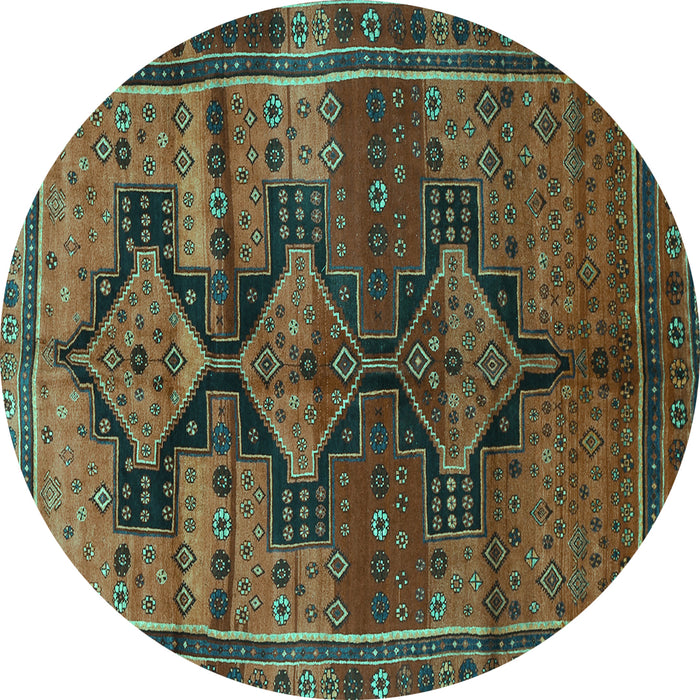 Round Persian Turquoise Traditional Rug, tr319turq