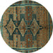 Round Persian Turquoise Traditional Rug, tr319turq