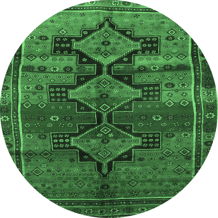 Round Machine Washable Persian Emerald Green Traditional Area Rugs, wshtr319emgrn