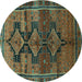 Round Machine Washable Persian Turquoise Traditional Area Rugs, wshtr319turq