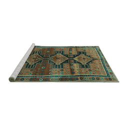 Sideview of Machine Washable Persian Turquoise Traditional Area Rugs, wshtr319turq