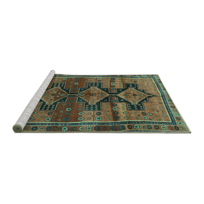 Sideview of Machine Washable Persian Turquoise Traditional Area Rugs, wshtr319turq