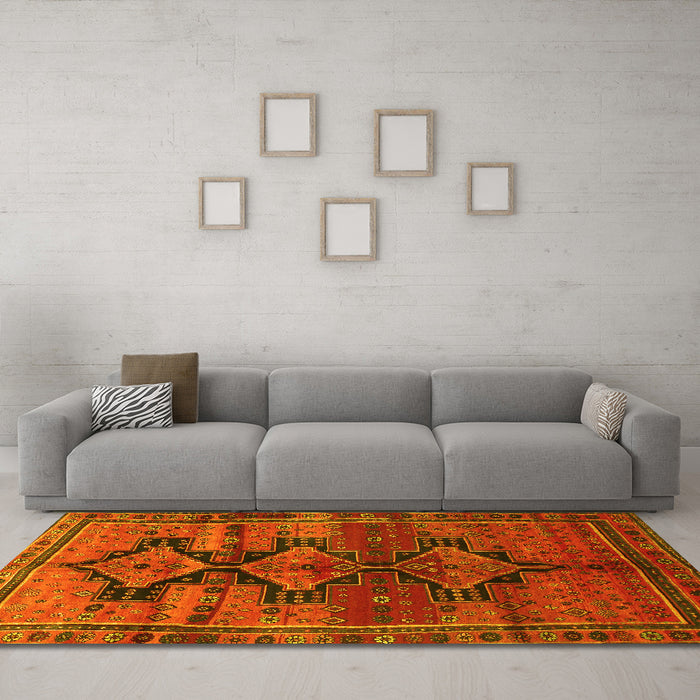 Machine Washable Persian Yellow Traditional Rug in a Living Room, wshtr319yw