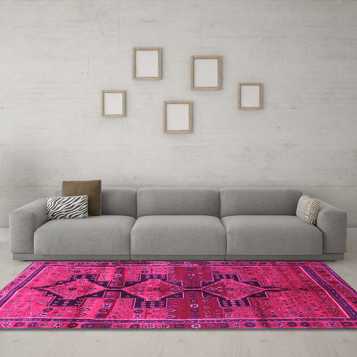 Machine Washable Persian Pink Traditional Rug in a Living Room, wshtr319pnk