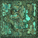 Square Machine Washable Animal Turquoise Traditional Area Rugs, wshtr31turq