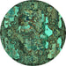 Round Animal Turquoise Traditional Rug, tr31turq