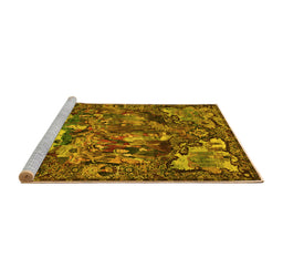 Sideview of Machine Washable Animal Yellow Traditional Rug, wshtr31yw