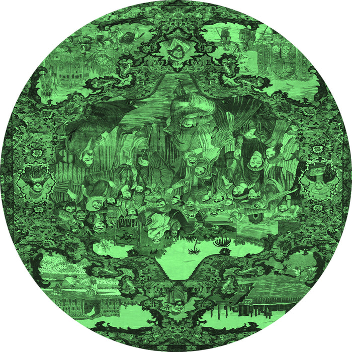 Round Machine Washable Animal Emerald Green Traditional Area Rugs, wshtr31emgrn