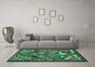 Machine Washable Animal Turquoise Traditional Area Rugs in a Living Room,, wshtr31turq