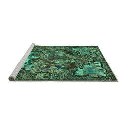 Sideview of Machine Washable Animal Turquoise Traditional Area Rugs, wshtr31turq