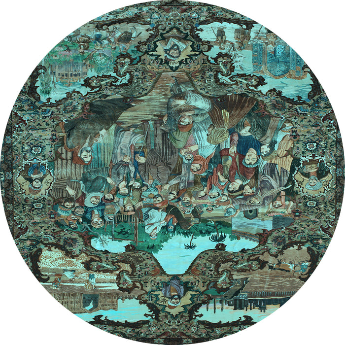 Round Machine Washable Animal Light Blue Traditional Rug, wshtr31lblu