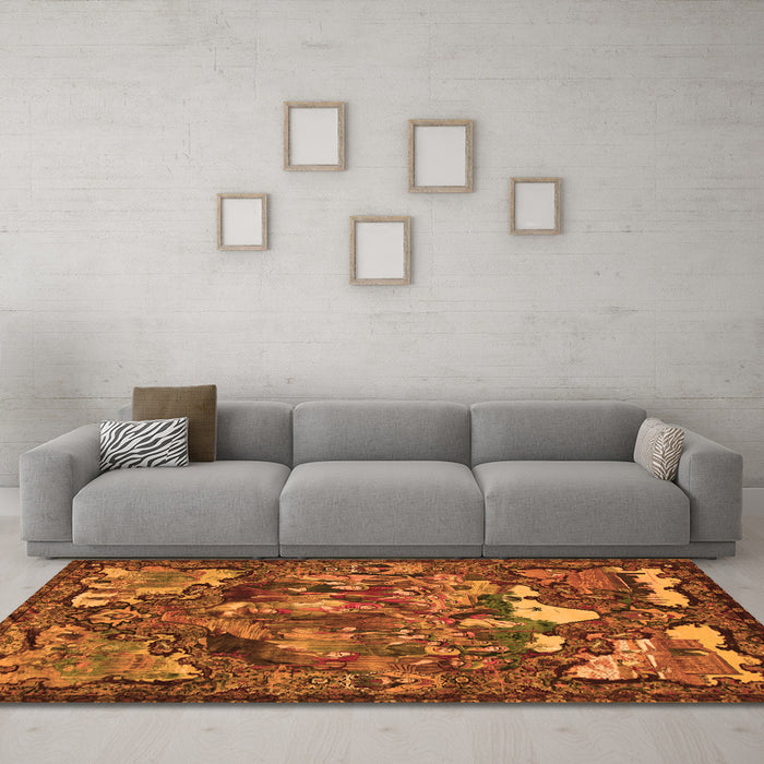 Machine Washable Animal Orange Traditional Area Rugs in a Living Room, wshtr31org