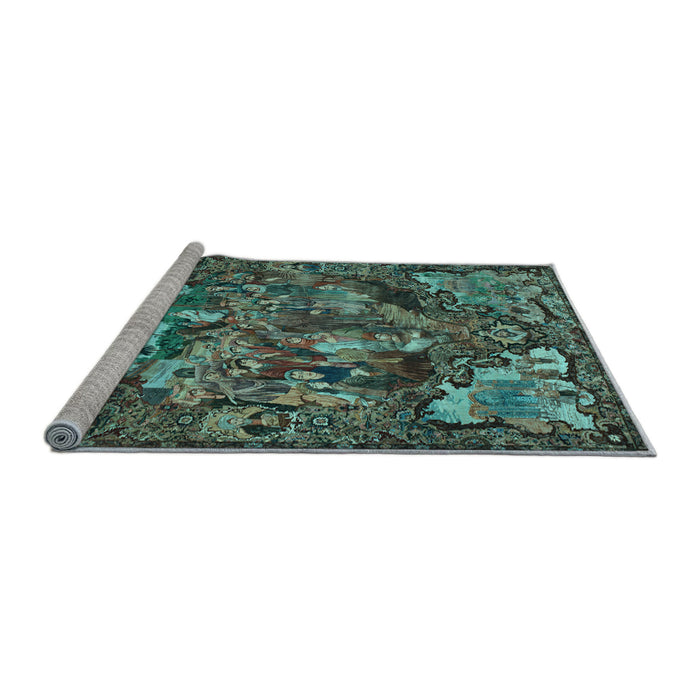 Sideview of Machine Washable Animal Light Blue Traditional Rug, wshtr31lblu