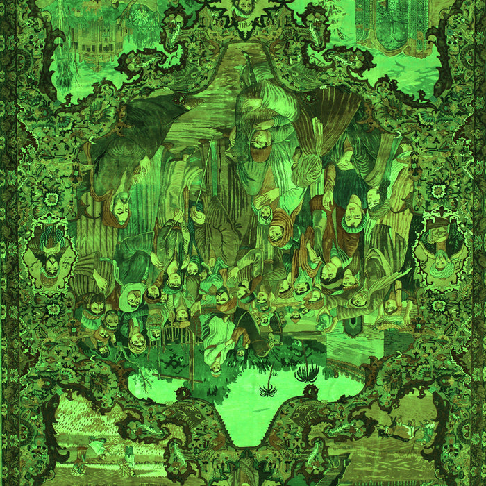 Serging Thickness of Machine Washable Animal Green Traditional Area Rugs, wshtr31grn