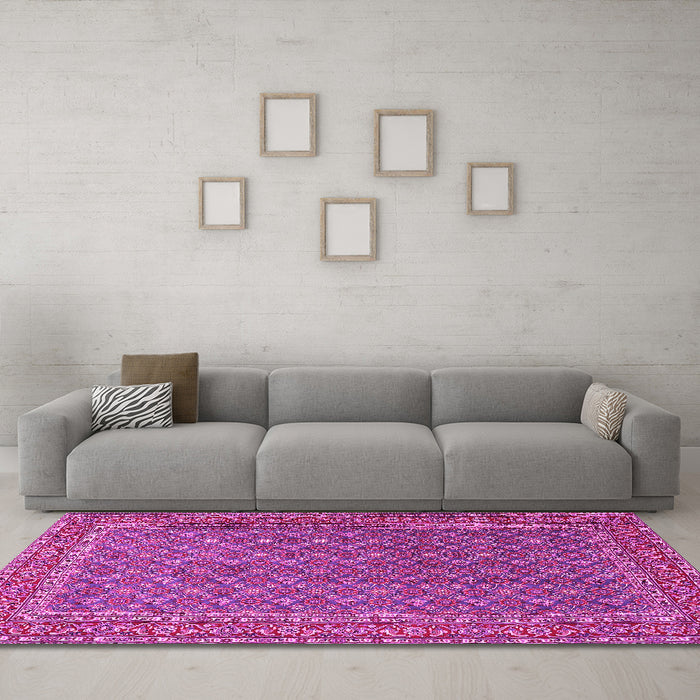 Machine Washable Persian Pink Traditional Rug in a Living Room, wshtr3200pnk