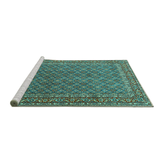Sideview of Machine Washable Persian Turquoise Traditional Area Rugs, wshtr3200turq