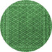 Round Machine Washable Persian Emerald Green Traditional Area Rugs, wshtr3200emgrn