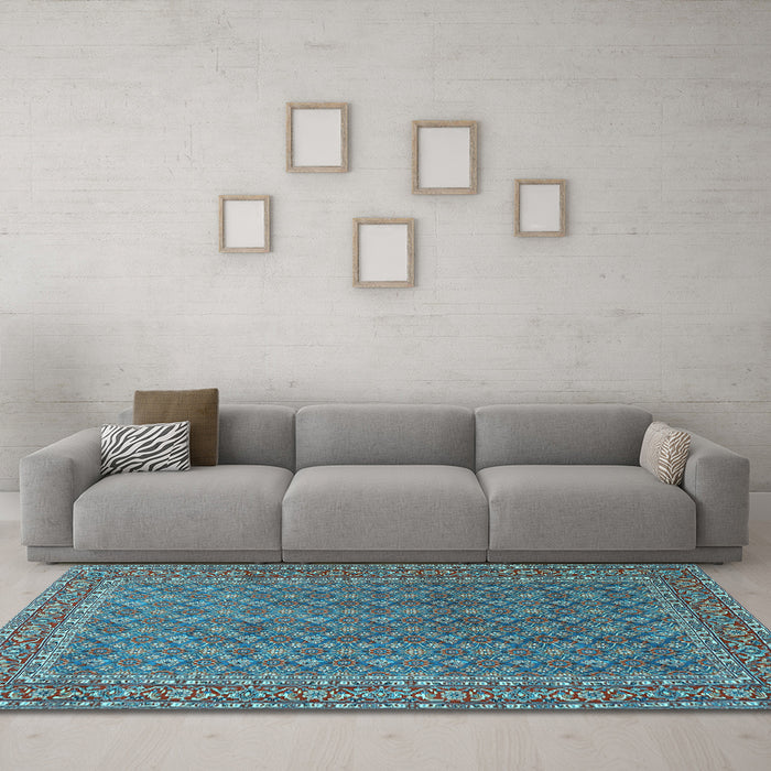 Machine Washable Persian Light Blue Traditional Rug in a Living Room, wshtr3200lblu