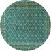 Round Machine Washable Persian Turquoise Traditional Area Rugs, wshtr3200turq