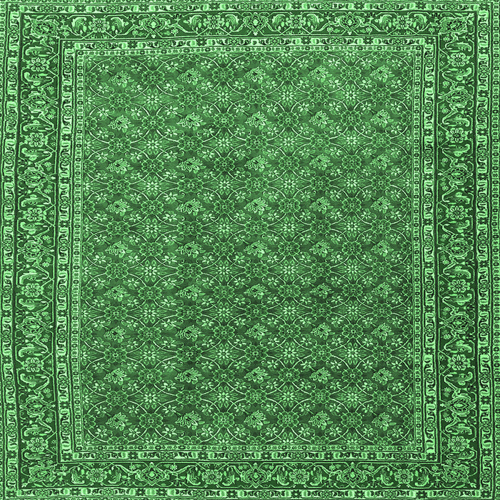 Square Machine Washable Persian Emerald Green Traditional Area Rugs, wshtr3200emgrn