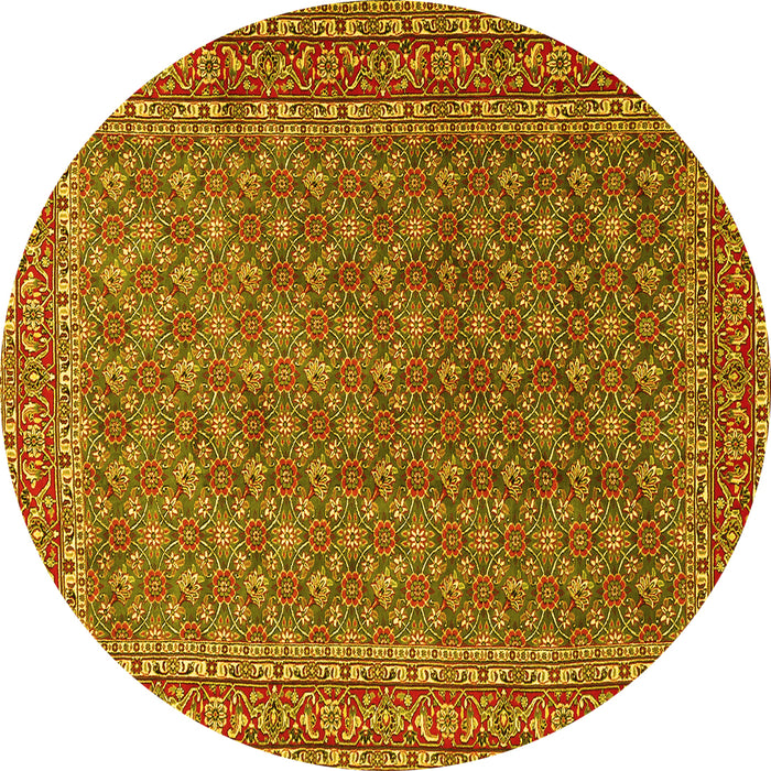 Round Machine Washable Persian Yellow Traditional Rug, wshtr3200yw