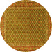 Round Machine Washable Persian Yellow Traditional Rug, wshtr3200yw