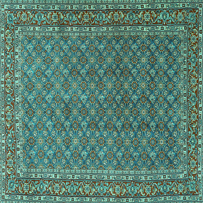 Square Machine Washable Persian Turquoise Traditional Area Rugs, wshtr3200turq
