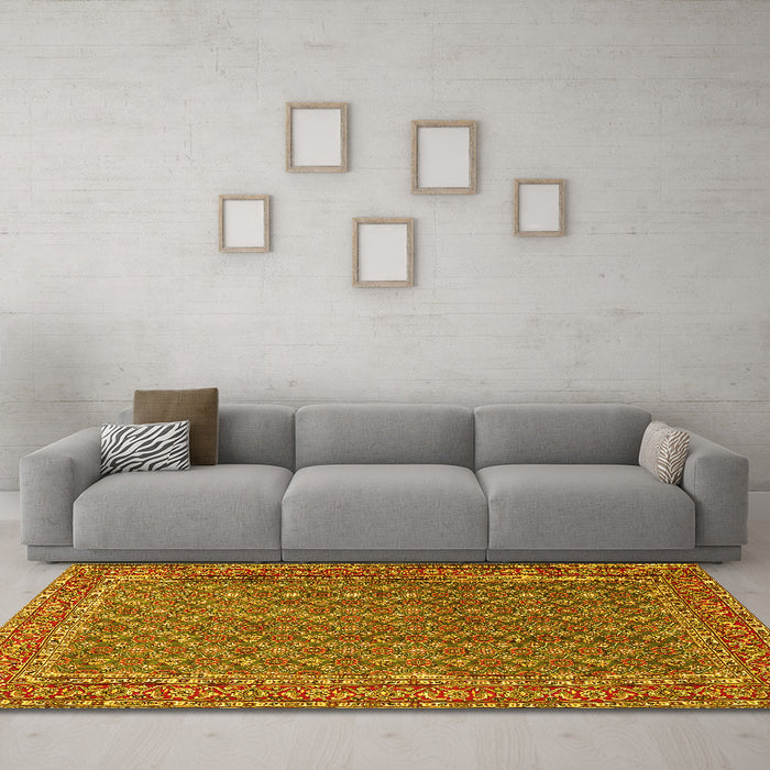 Machine Washable Persian Yellow Traditional Rug in a Living Room, wshtr3200yw