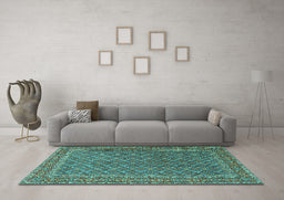 Machine Washable Persian Turquoise Traditional Area Rugs in a Living Room,, wshtr3200turq
