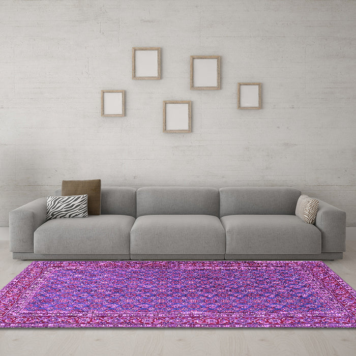 Machine Washable Persian Purple Traditional Area Rugs in a Living Room, wshtr3200pur