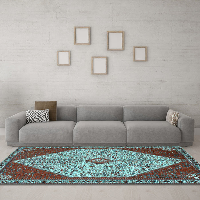 Machine Washable Persian Light Blue Traditional Rug in a Living Room, wshtr3201lblu