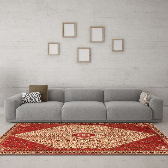 Machine Washable Persian Orange Traditional Area Rugs in a Living Room, wshtr3201org