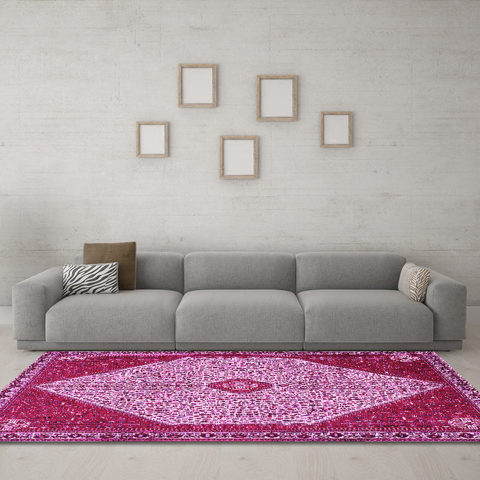 Machine Washable Persian Pink Traditional Rug in a Living Room, wshtr3201pnk