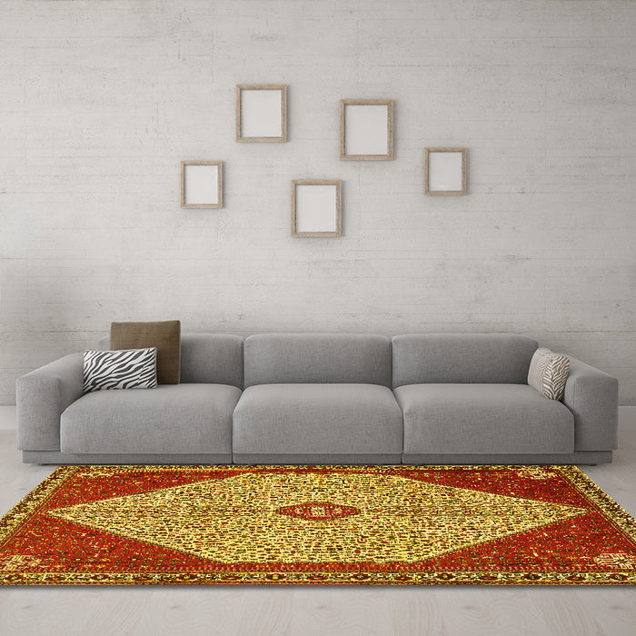 Machine Washable Persian Yellow Traditional Rug in a Living Room, wshtr3201yw