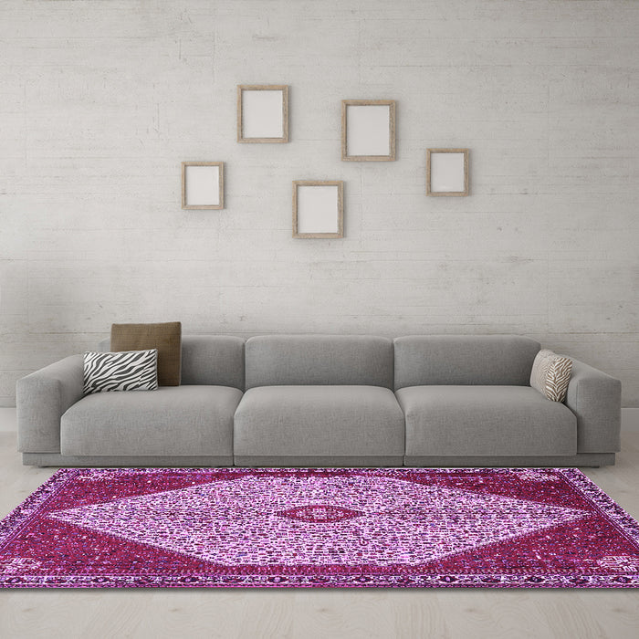 Machine Washable Persian Purple Traditional Area Rugs in a Living Room, wshtr3201pur